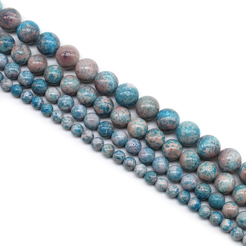 Optimized synthetic flower blue fossil loose beads DIY hand-woven round bead bracelet