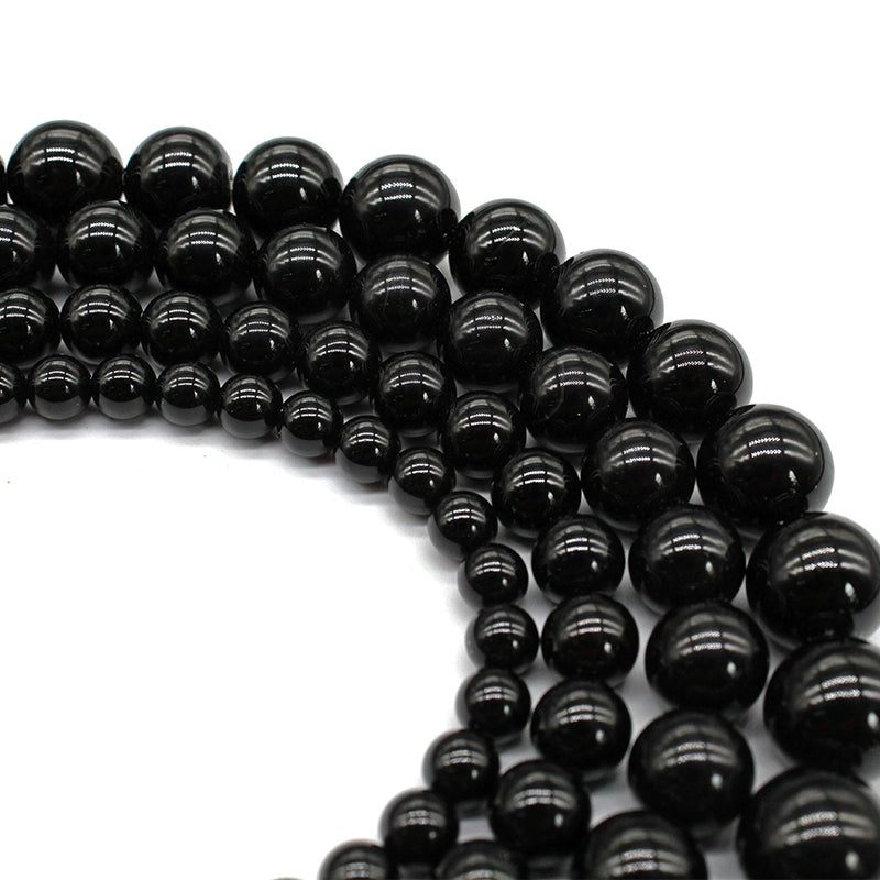 Natural black agate loose beads semi-finished necklace