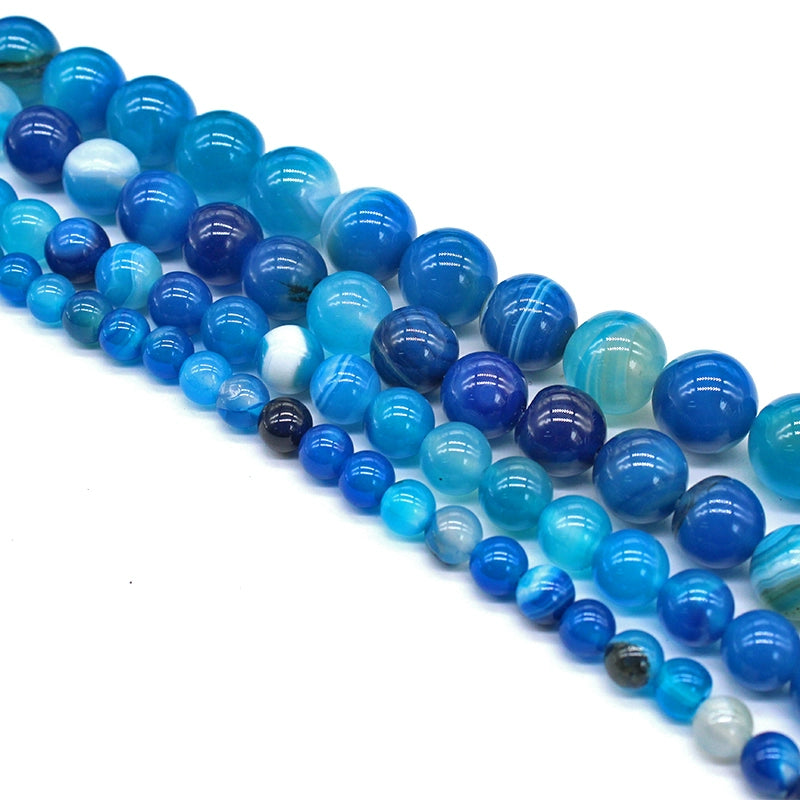 Blue line agate round beads necklace semi-finished product