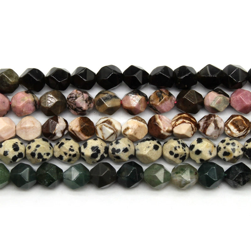 Cut faceted gold obsidian water grass agate spotted stone black line red line bracelet