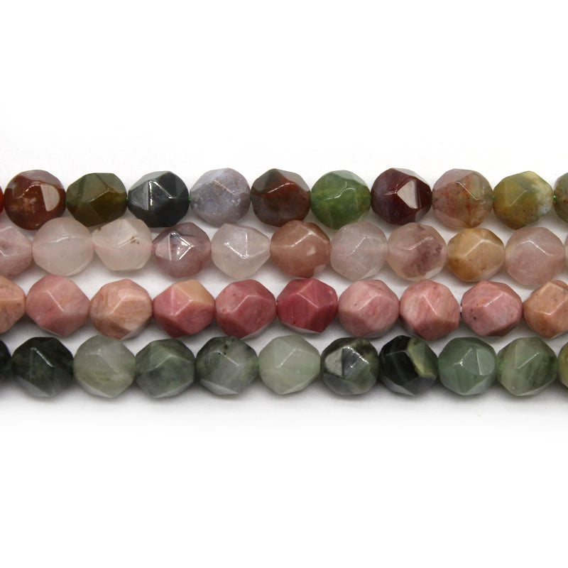 Large cut green straw stone red stone Indian agate violet stone loose beads