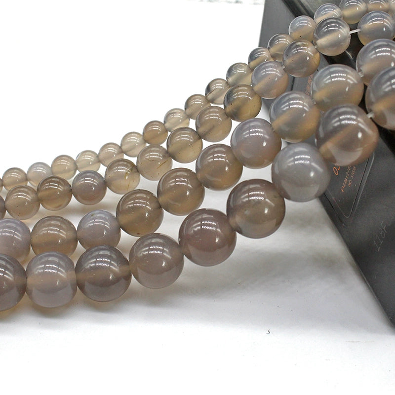 Natural gray agate loose beads round beads DIY hand-woven