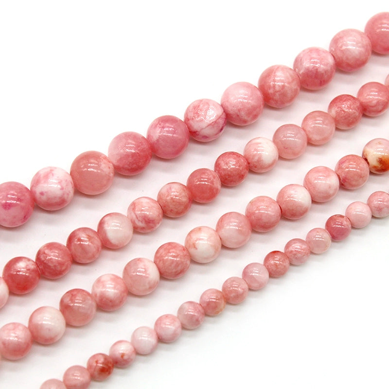 Pink and white Persian jade peach blossom jade loose beads necklace semi-finished product