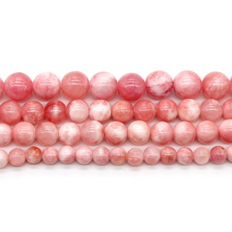 Pink and white Persian jade peach blossom jade loose beads necklace semi-finished product
