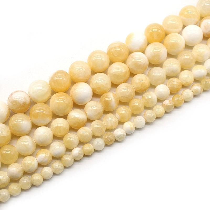 Yellow and white beige jade loose beads DIY hand-woven
