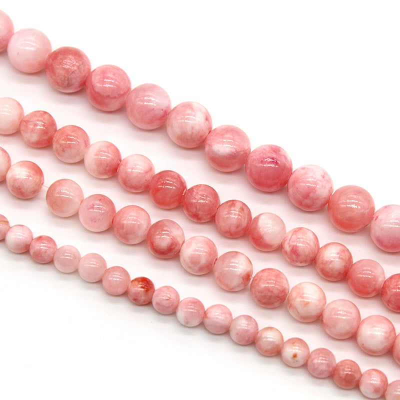 Pink and white Persian jade peach blossom jade loose beads necklace semi-finished product