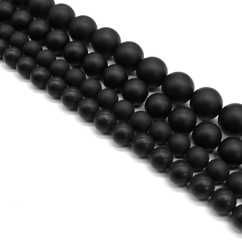 Natural stone frosted matte black agate loose crystal beads