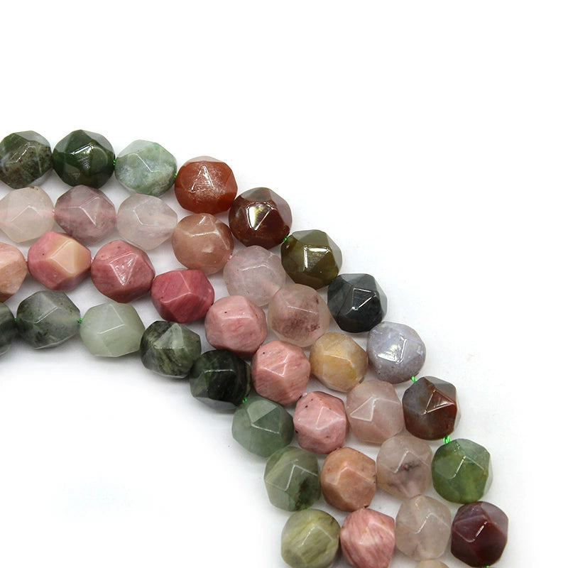 Large cut green straw stone red stone Indian agate violet stone loose beads