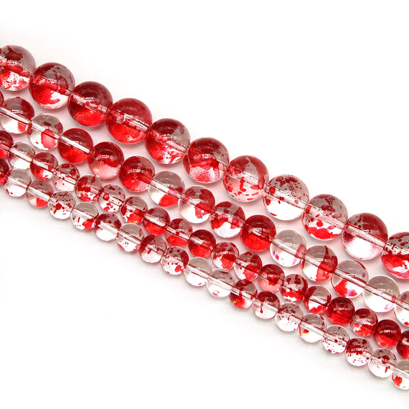 Red flower dot glass loose beads DIY hand-woven necklace