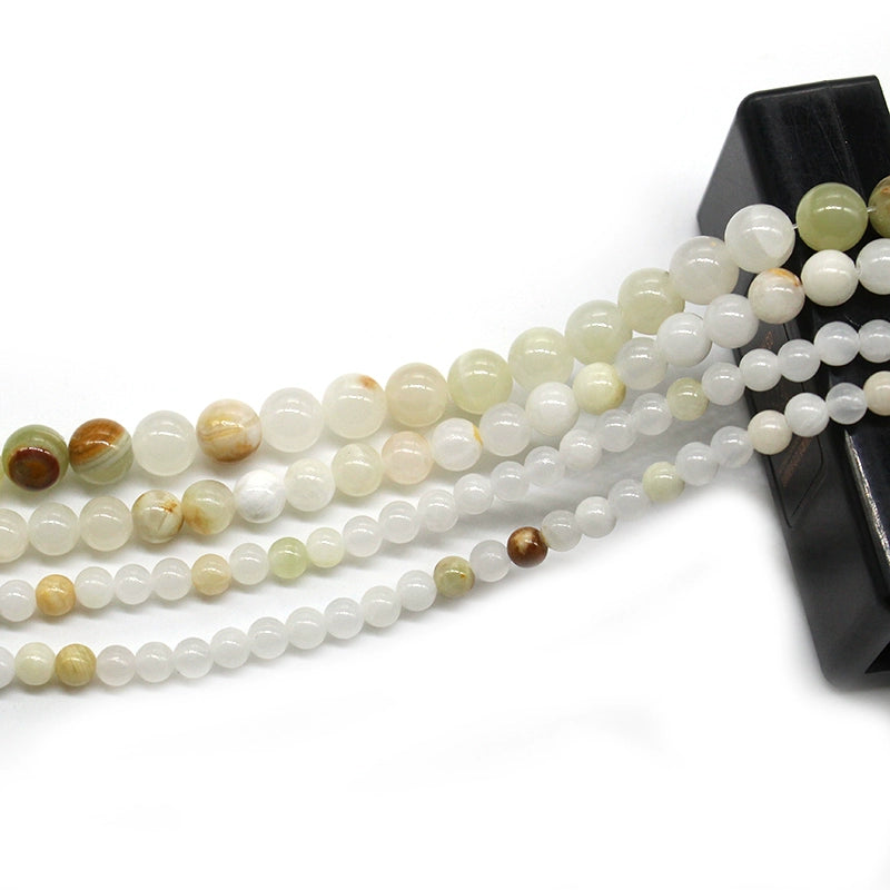 Flower green jade loose round beads DIY hand-woven materials