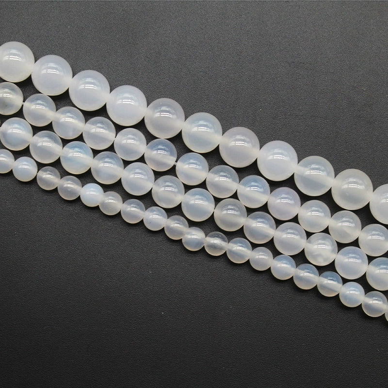 Natural stone white agate round bead necklace semi-finished product
