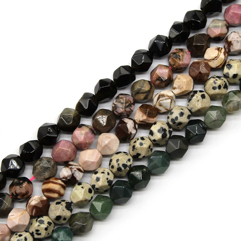Cut faceted gold obsidian water grass agate spotted stone black line red line bracelet