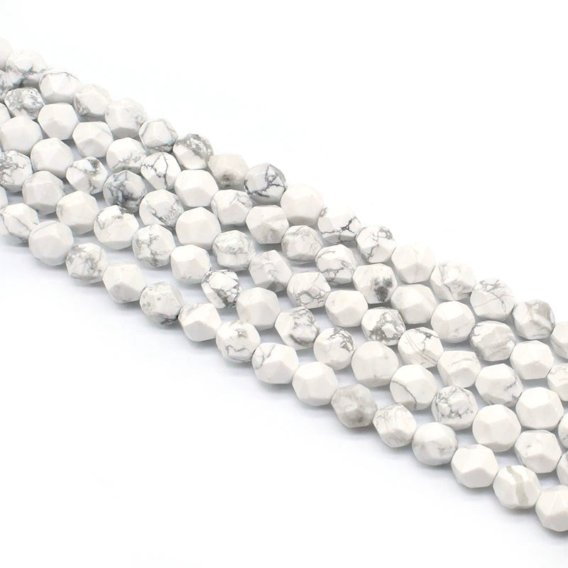 Large cut natural white turquoise loose beads hand-woven bracelet
