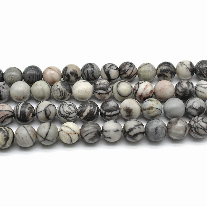 Natural black network stone round beads DIY hand-woven materials