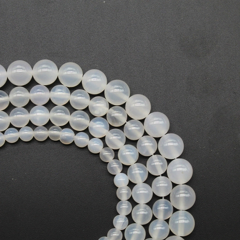 Natural stone white agate round bead necklace semi-finished product