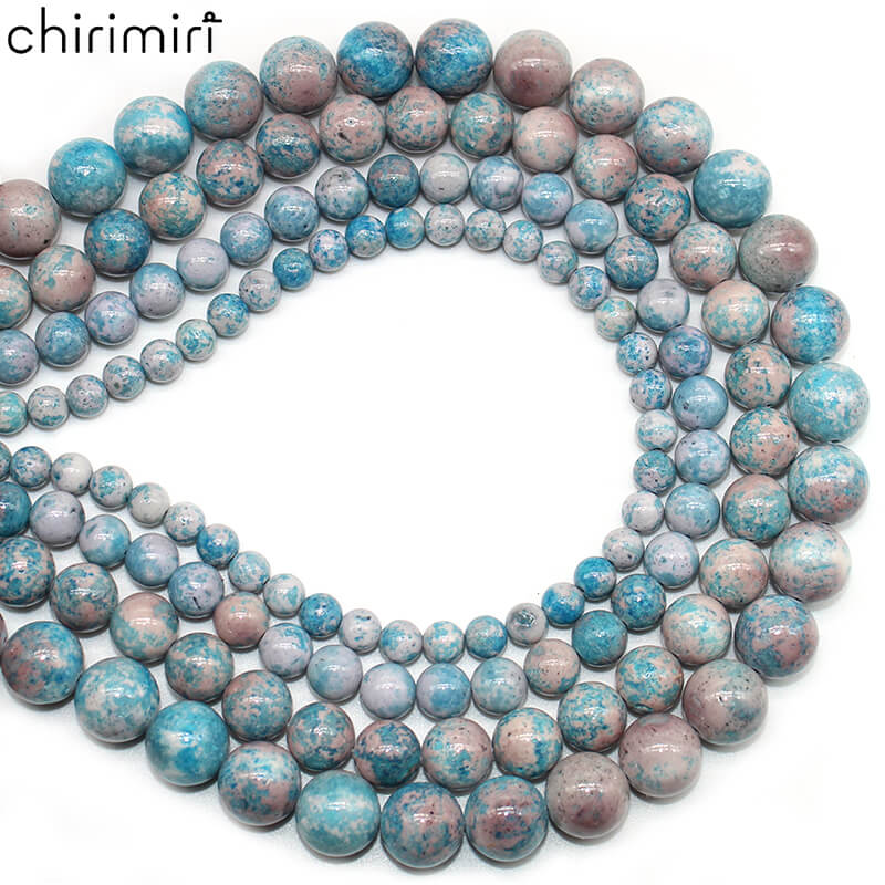 Optimized synthetic flower blue fossil loose beads DIY hand-woven round bead bracelet
