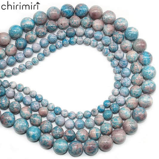 Optimized synthetic flower blue fossil loose beads DIY hand-woven round bead bracelet