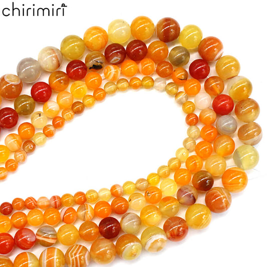 Orange-red line agate loose beads DIY hand-woven crystal