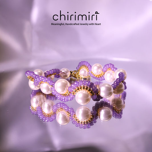 Chirimiri Handmade Pearl & Lavender bracelet - Moonlit Grace