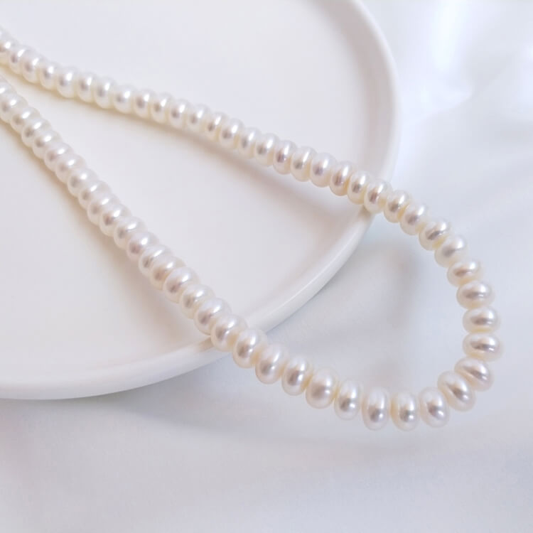 Natural freshwater pearl oblate abacus beads long chain
