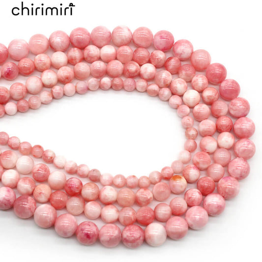 Pink and white Persian jade peach blossom jade loose beads necklace semi-finished product
