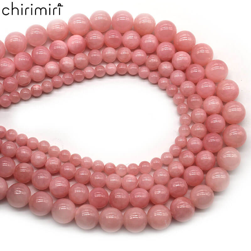 Pink beige jade loose beads DIY handmade materials