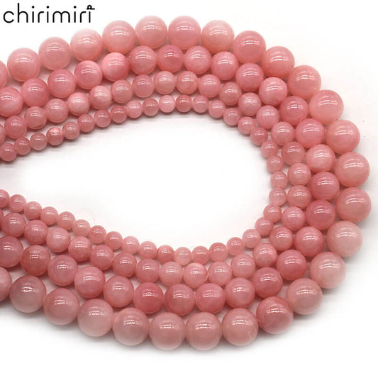 Pink beige jade loose beads DIY handmade materials