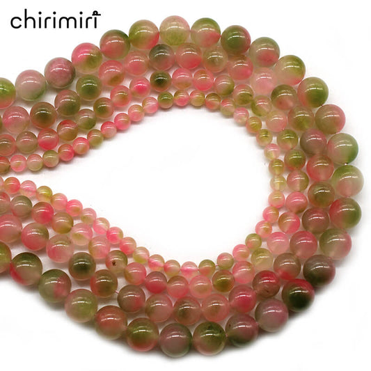 Pink green floating flower chalcedony DIY handmade crystal bracelet