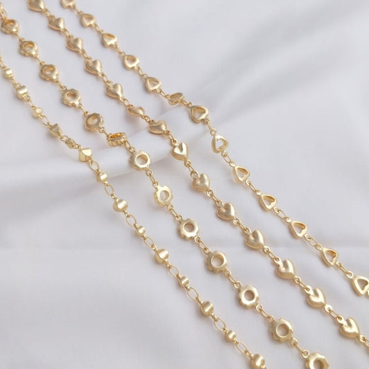 Pure copper hollow flower-shaped heart-shaped chain bean loose chain