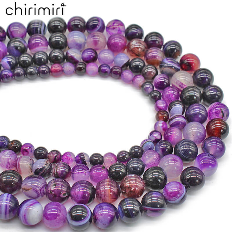 Purple line agate loose beads bracelet string jewelry accessories