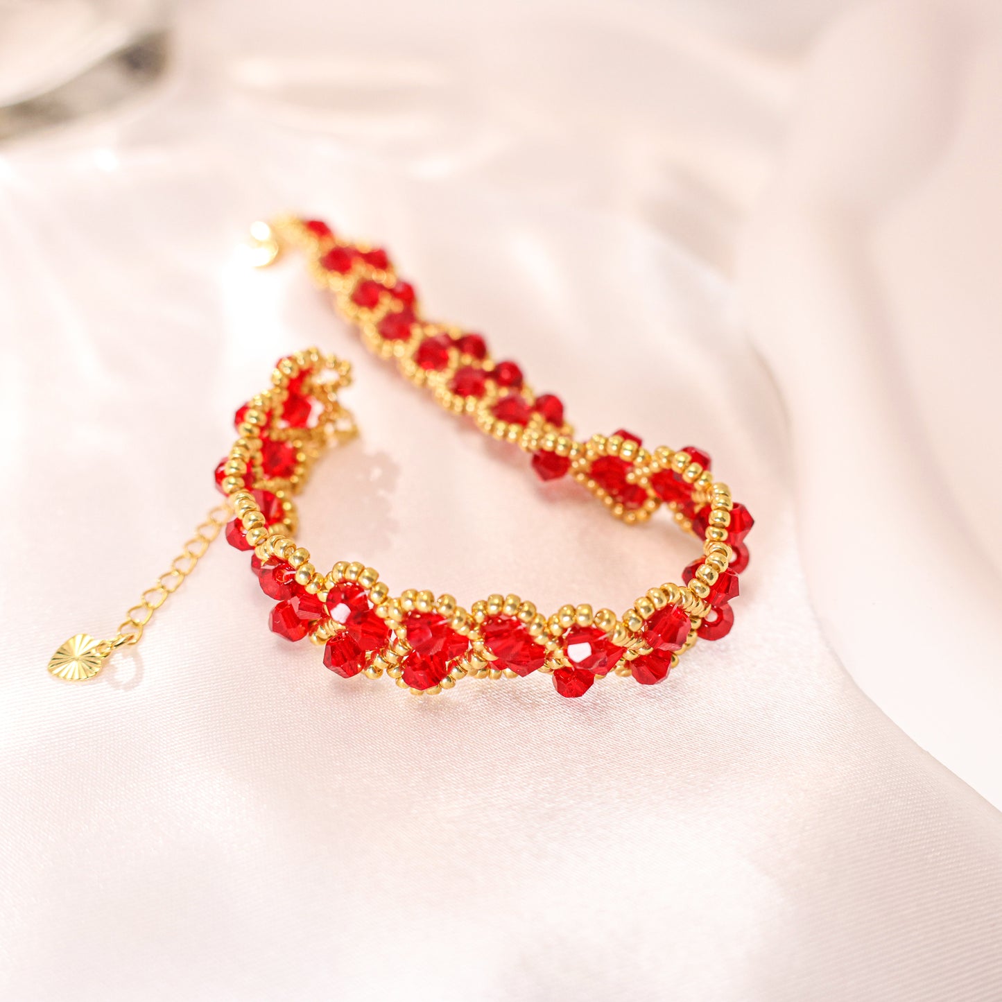 Chirimiri Handmade Red heart crystal bracelet - Fiery Passion Cascade