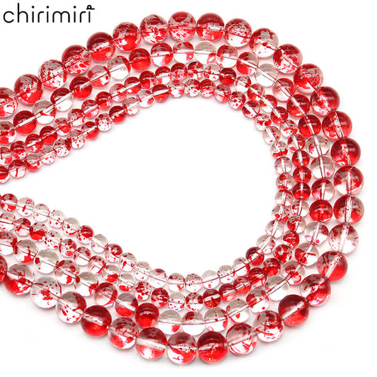 Red flower dot glass loose beads DIY hand-woven necklace