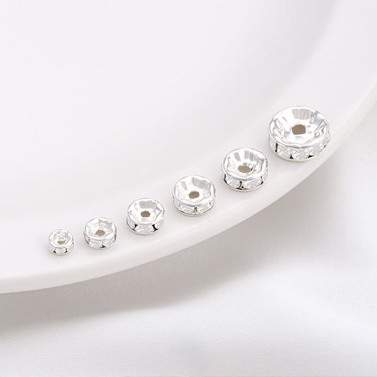 Copper-clad thick silver rhinestone beaded spacer 10 pieces
