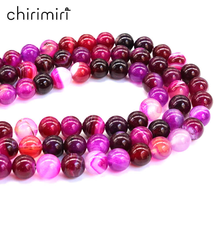 Rose red line agate round bead bracelet semi-finished product
