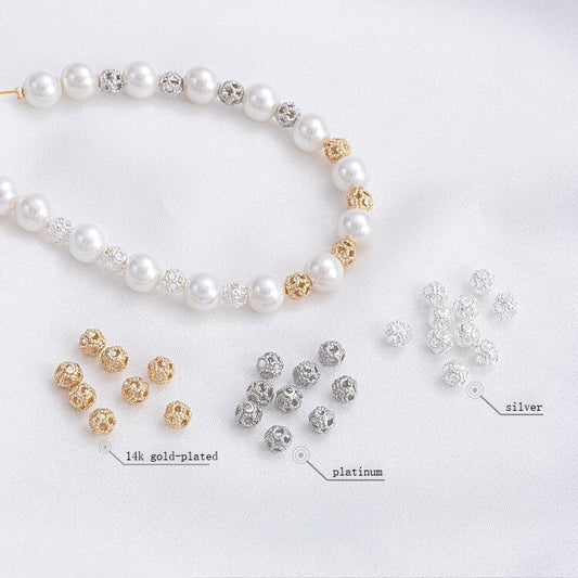 4mm Small flower ball hollow round beads 14k gold-plated silver platinum