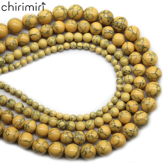 Synthetic yellow turquoise loose beads necklace