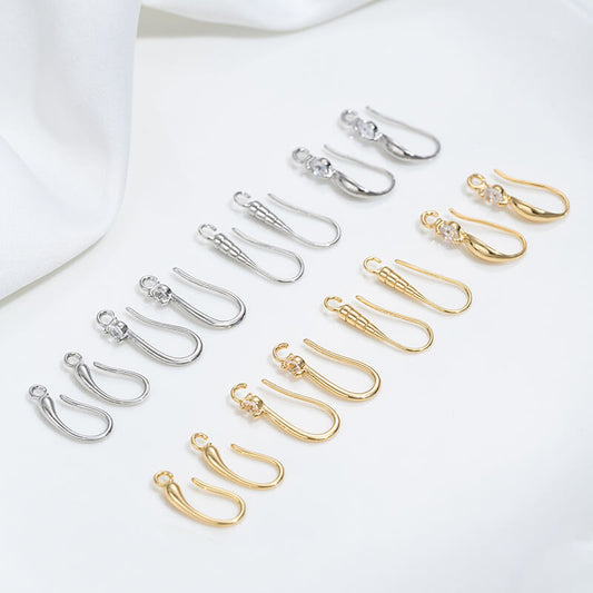 Teardrop-shaped simple ear hooks with diamonds copper-clad 14K real gold