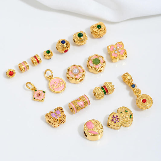Vietnamese gold sand pink oil barrel beads flower-shaped spacer beads