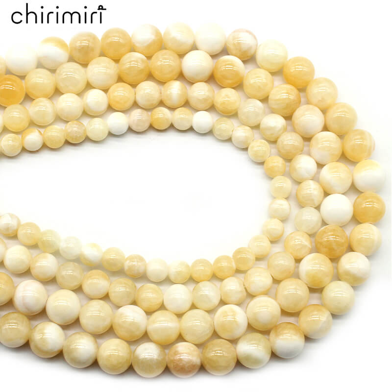 Yellow and white beige jade loose beads DIY hand-woven
