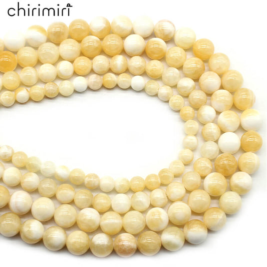 Yellow and white beige jade loose beads DIY hand-woven