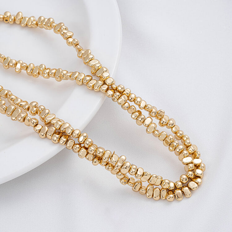 Gold-plated cut-corner square beads, triangle spacers, special-shaped stone spacers, plum blossom necklace