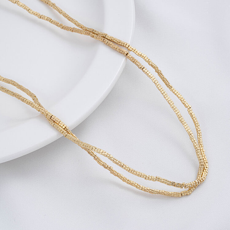 Gold-plated cut-corner square beads, triangle spacers, special-shaped stone spacers, plum blossom necklace