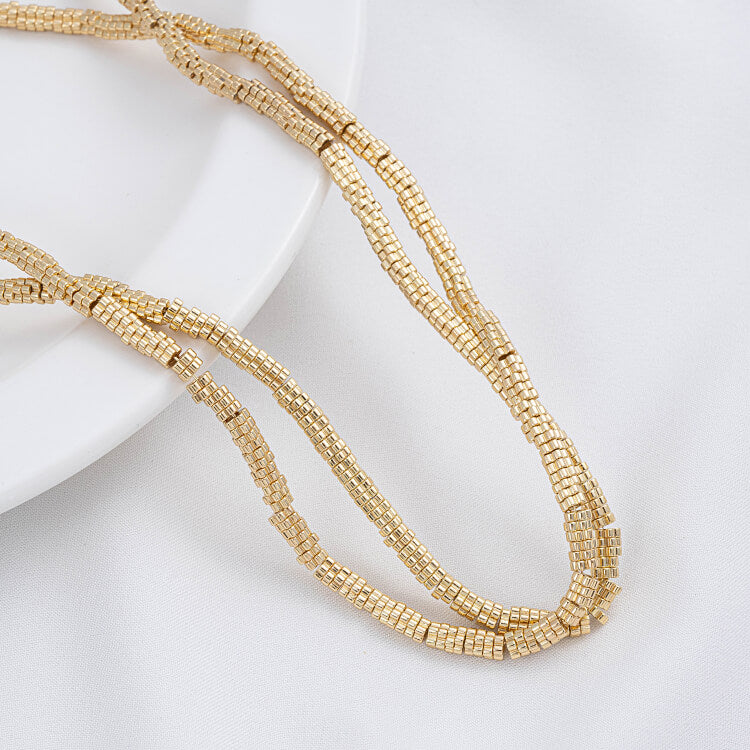 Gold-plated cut-corner square beads, triangle spacers, special-shaped stone spacers, plum blossom necklace