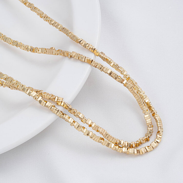 Gold-plated cut-corner square beads, triangle spacers, special-shaped stone spacers, plum blossom necklace