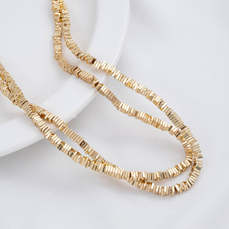 Gold-plated cut-corner square beads, triangle spacers, special-shaped stone spacers, plum blossom necklace