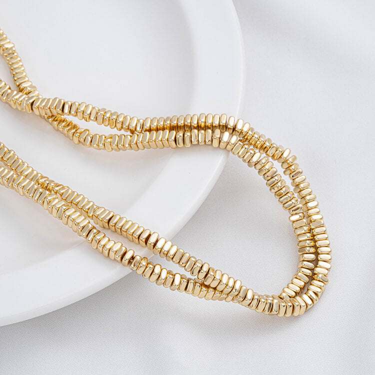 Gold-plated cut-corner square beads, triangle spacers, special-shaped stone spacers, plum blossom necklace