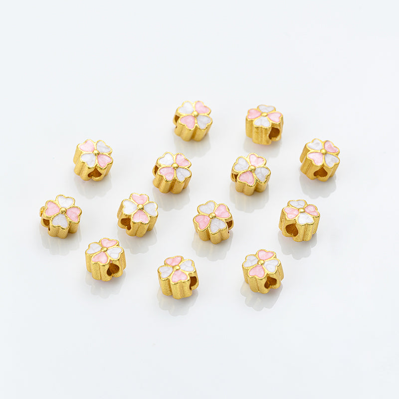 Gold-dripped cloisonne pink peach blossom hollow sphere copper coin lotus butterfly spacer beads