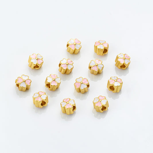 Gold-dripped cloisonne pink peach blossom hollow sphere copper coin lotus butterfly spacer beads