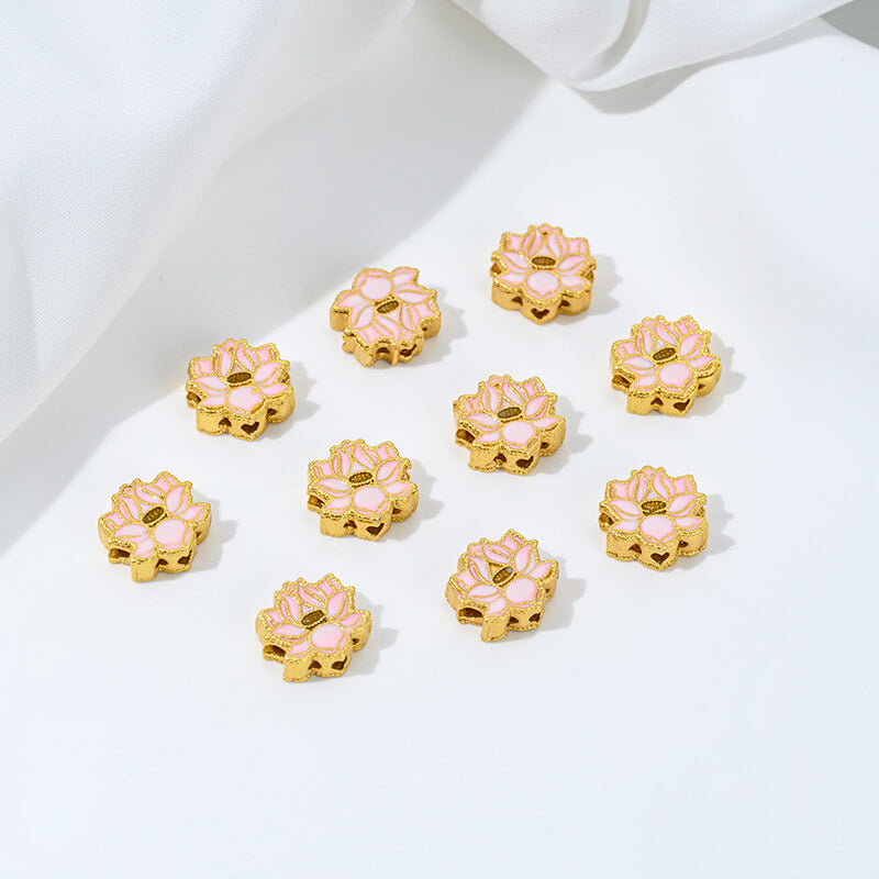 Gold-dripped cloisonne pink peach blossom hollow sphere copper coin lotus butterfly spacer beads