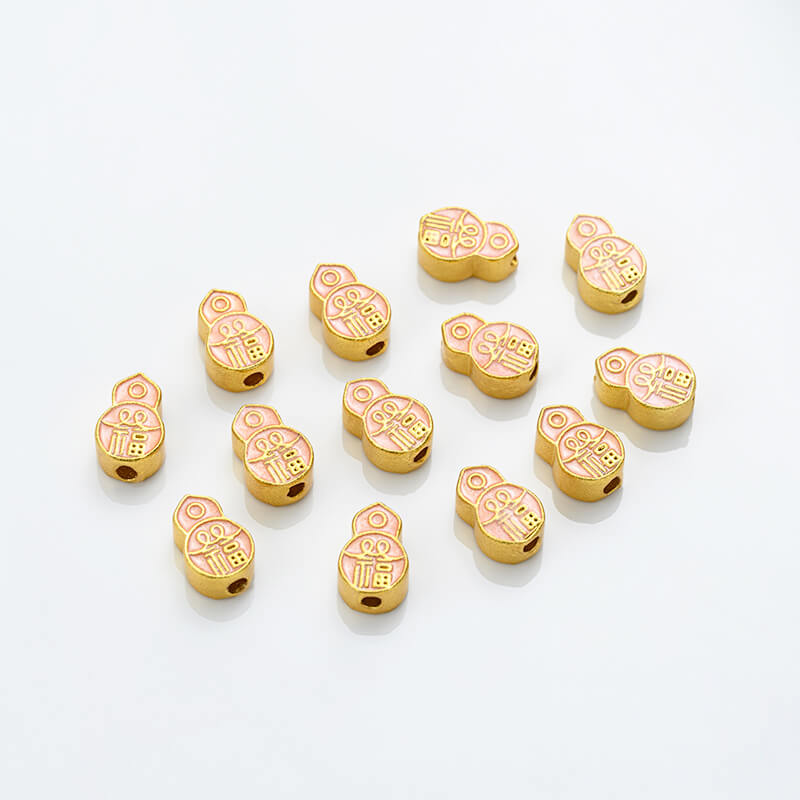 Gold-dripped cloisonne pink peach blossom hollow sphere copper coin lotus butterfly spacer beads